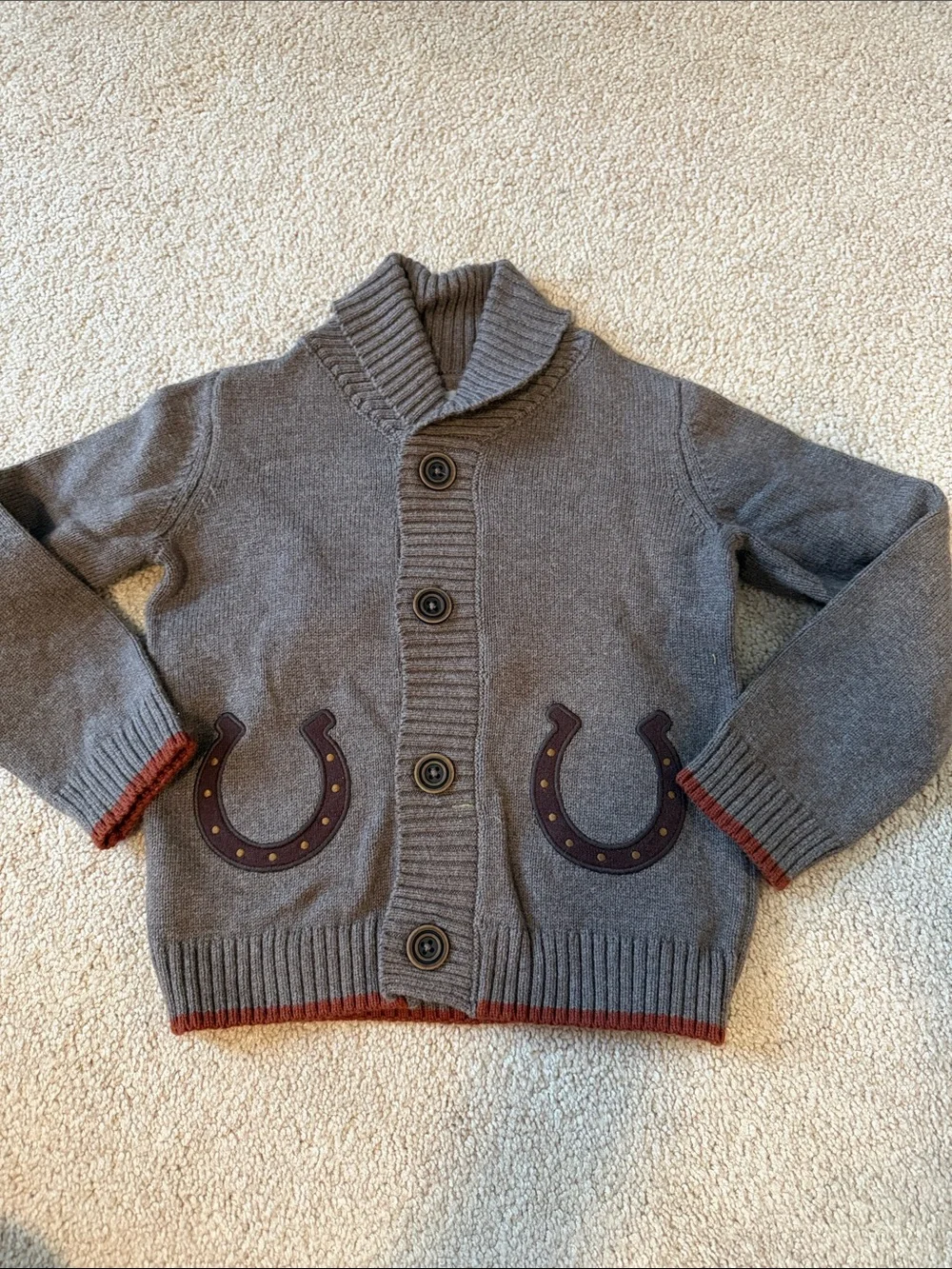 Gymboree Gray Shawl-Collar Knit Cardigan with Horseshoe Pockets